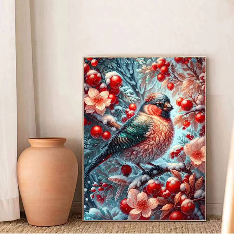 Huacan Diamant-Malerei Winter Vogel und Blumen als Mosaik-Stickerei in Multicolor, rechteckig - Bild 4