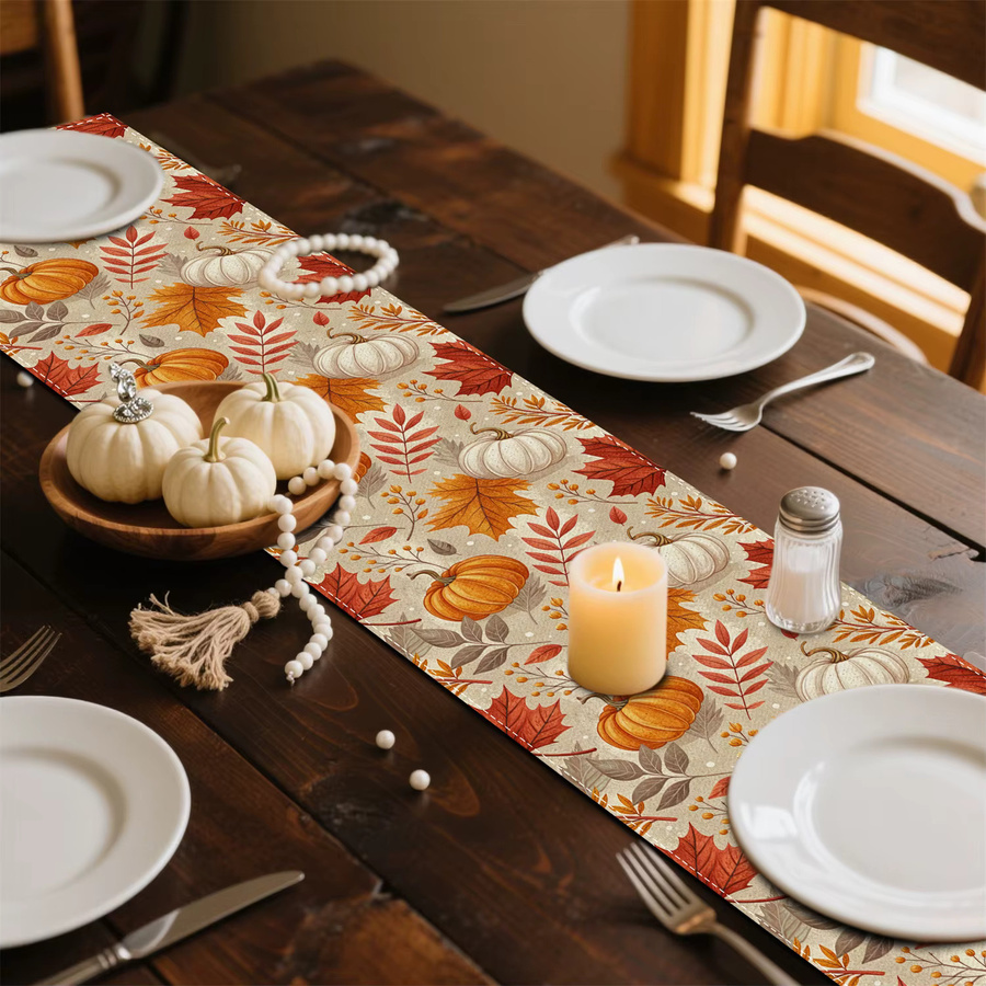 VIKAMA Tischläufer mit Herbst-Kürbisblatt-Design für Küche und Esszimmer - Bild 2