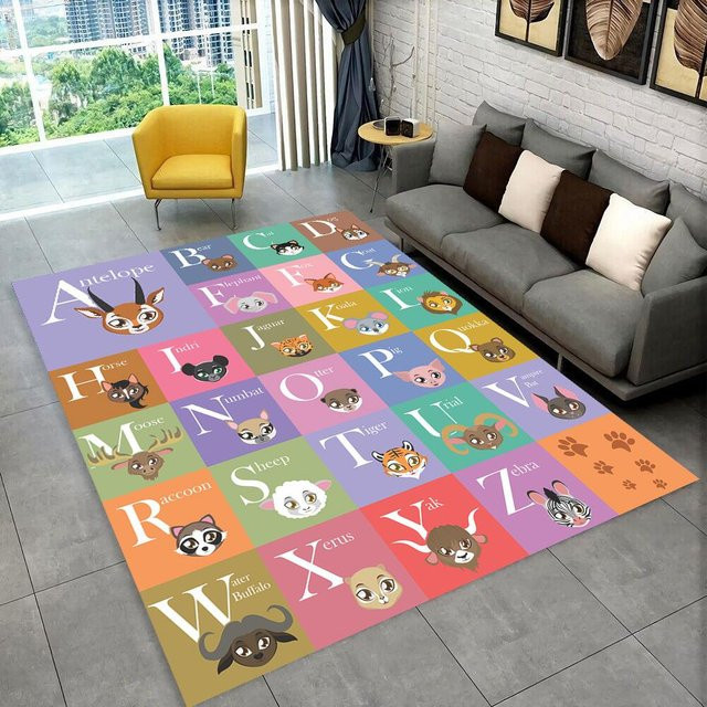 Karpetti ABC-Cartoon-Alphabet Kinderteppich, rutschfeste und waschbare Spielmatte für das Kinderzimmer, Wohnzimmer oder Schlafzimmer, Mehrfarbig, Breite: 50 cm, Länge: 80 cm - Bild 1