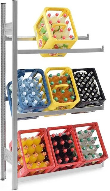 PROREGAL Getränkekistenregal Stecksystem T-Profil aus verzinktem Stahl, H x B x T: 175 x 100 x 30 cm, 3 Ebenen mit 100 kg Fachlast für 9 Getränkekisten - Bild 1