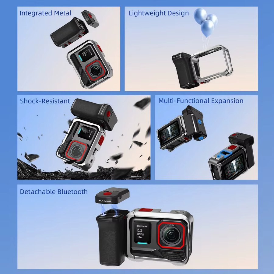 Flymile Kameragriff mit Bluetooth-Fernbedienung für Insta360 Ace Pro 2 und X5, Street Handle Fotografie-Zubehör, Schwarz - Bild 5