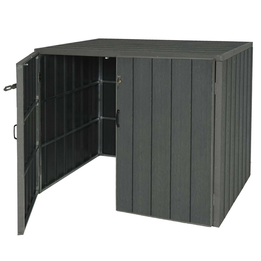 MCW WPC-Mülltonnenverkleidung J28 Premium Mülltonnenbox in Holzoptik Grau, B/T/H: 117 x 142 x 102 cm - Bild 2