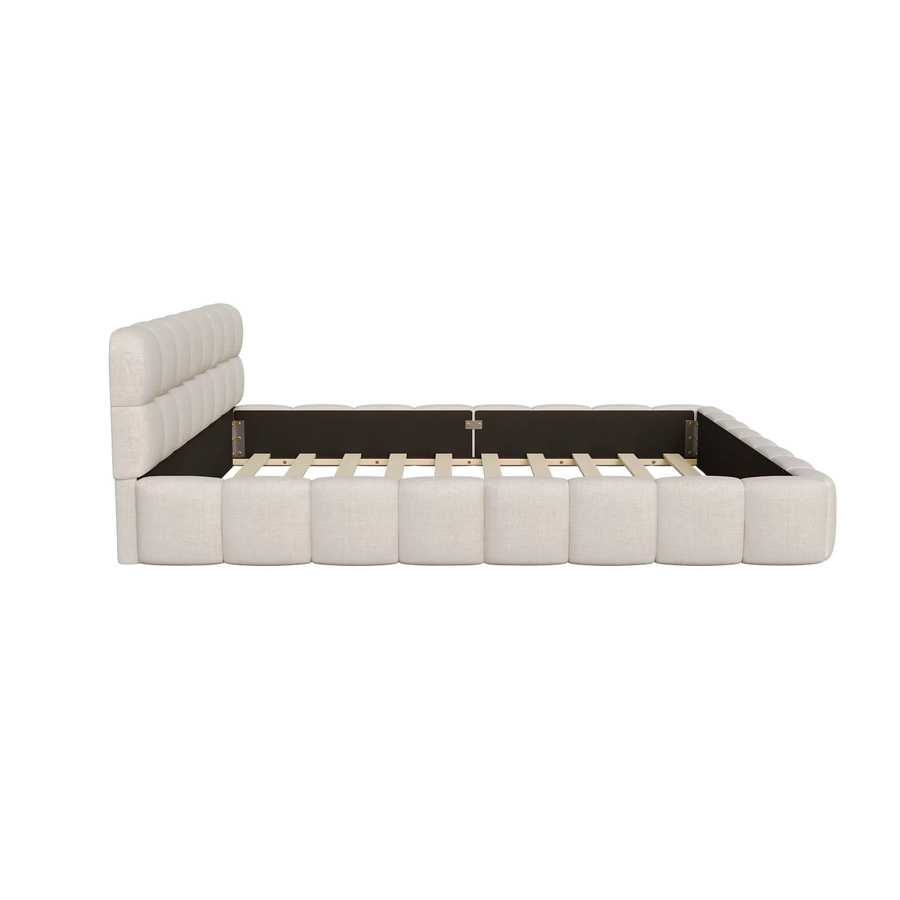 Anajqaqia Bubble Bed gepolstertes Doppelbett mit Bubble-Tufting und Seitengittern aus Leinen, Beige, B/T: 140 x 200 cm - Bild 3