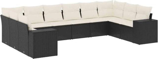 vidaXL 10-tlg. Garten-Sofagarnitur aus Poly-Rattan und pulverbeschichtetem Stahl in Schwarz mit Kissen - Bild 1
