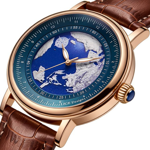 LIGE Armbanduhr Quarz, Leder, Weiß, Herren - Bild 1