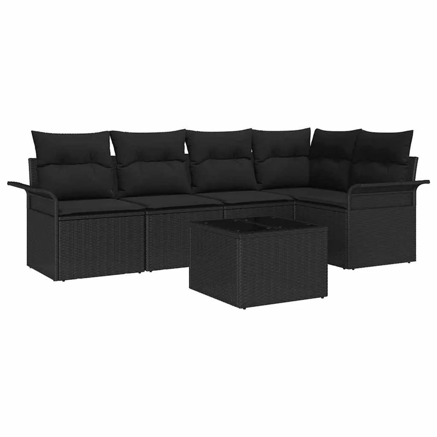 vidaXL Garten-Sofa-Set aus Poly-Rattan in Schwarz, 6-teiliges L-Shape Set mit Kissen und Tisch, wetterfest und UV-beständig - Bild 2