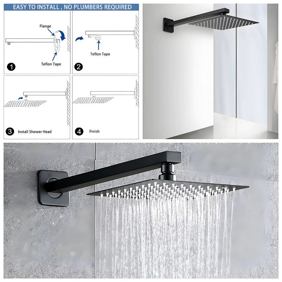 Quadratischer Duscharm aus Edelstahl für Regendusche, Wandarm mit G1/2 Gewinde, Wandmontage - Bild 3