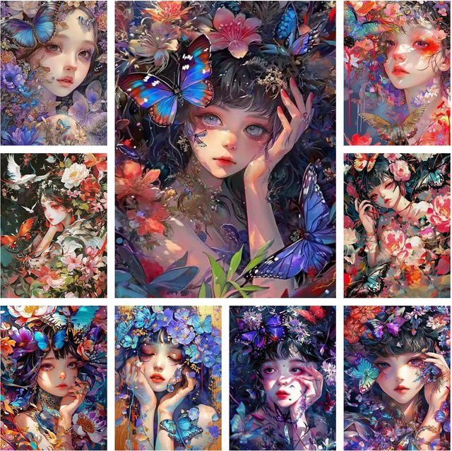 Kayou 5D DIY Diamantmalerei Cartoon-Mädchen mit Blumen-Motiv als Wanddekoration, Mehrfarbig, B/H: 30,0 x 30,0 cm - Bild 1