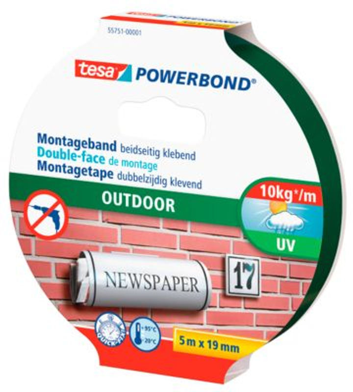 tesa Powerbond Montageband Outdoor, doppelseitig, wetterfest und UV-beständig, Farbe: Grün, Breite: 19 mm, Länge: 5 m - Bild 3