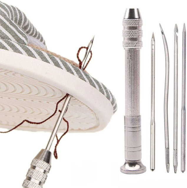 Multifunktionales Leder Näh Ahle Set mit austauschbaren Werkzeugen für Schuhreparatur und DIY Lederhandwerk in Silber und Grau - Bild 1