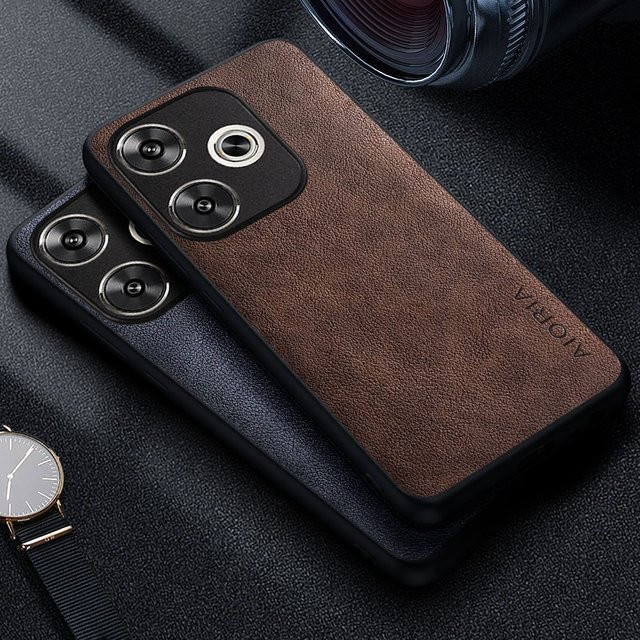 Luxus-Handyhülle aus Leder für Xiaomi Poco F6 Pro und Poco F6 in Schwarz im Business-Stil - Bild 1
