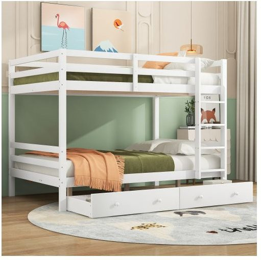 MUVOE Etagenbett in Weiß mit Schubladen und abnehmbarem Design, B/T: 140 x 200 cm - Bild 1