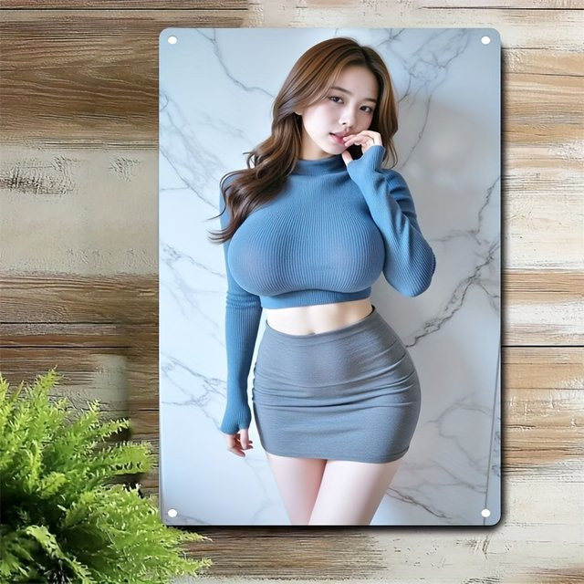 CIFBUY Metall-Wandkunst Elegante Frau mit abstraktem Marmor-Hintergrund in Mehrfarbig, modernes Porträt für deine Dekoration - Bild 1