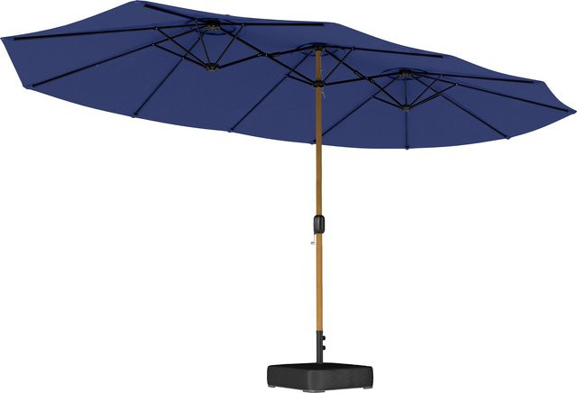 Outsunny Doppelschirm Dunkelblau mit Basis und Sandsäcken, Terrassenschirm mit UV-Schutz und Kurbel, B: 4,6 m, T: 2,6 m - Bild 1