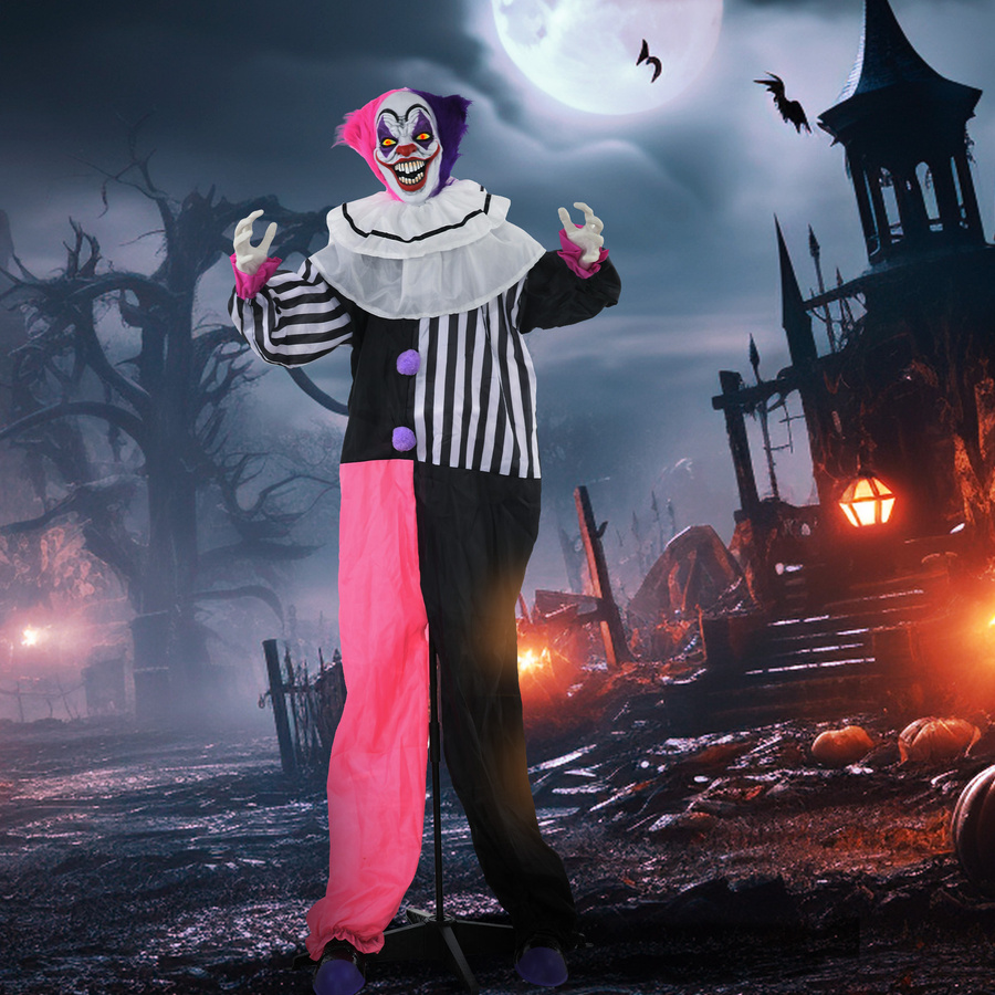 HOMCOM Halloween Grusel-Clown Dekofigur mit LED-Licht und Soundfunktion, bunt, Höhe: 173 cm - Bild 2