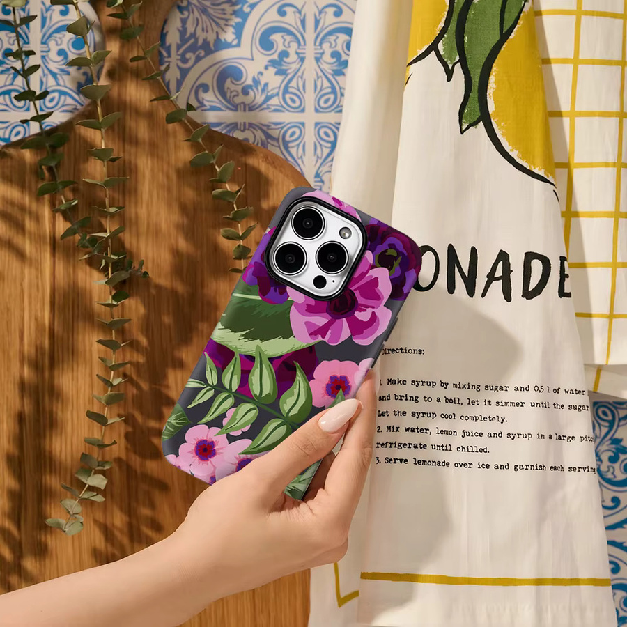 Handyhülle mit lila rosa Blüten für Apple iPhone 17 Pro Max Plus 16 15 14 13 12 11 mit Doppelschicht-Rückseite - Bild 5
