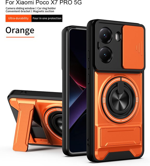Xiaomi Poco X7 Pro Handyhülle mit Magsafe Magnetischer Klapphalterung und Kameraschutz in Rot oder Orange - Bild 1