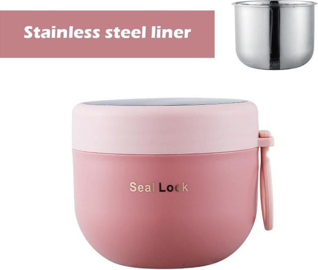 NATAWA Mini-Thermo-Lunchbox aus Edelstahl, auslaufsichere isolierte Bento-Box mit Löffel, rosa, 600 ml - Bild 1