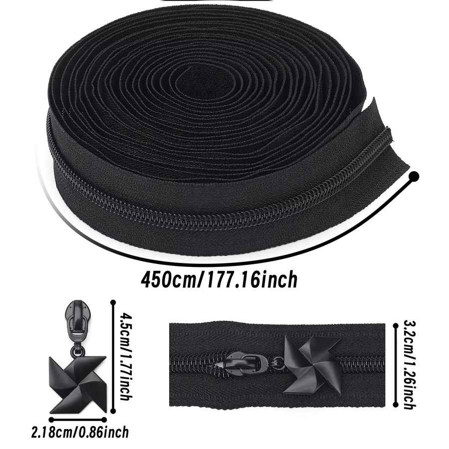 Changsons Set aus Nylon-Reißverschluss und Pinwheel-Reißverschlussgriffen, Mehrfarbig, 5 Yards Reißverschluss und 10 Griffe - Bild 3