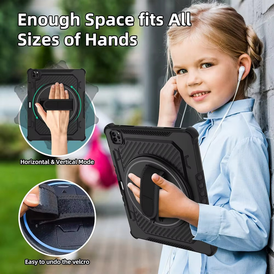 Greliana Schutzhülle für iPad mit 360 Grad Kickstand, Handgriff und Stifthalter in Schwarz oder Grau - Bild 2