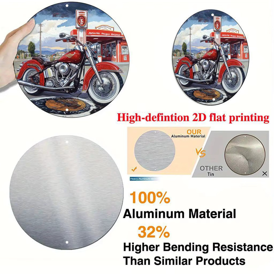 Potdemiel Davidson Motorrad & Vintage Tankstelle Aluminium Wandkunst, rundes Retro-Americana-Dekor aus Metall, Mehrfarbig, Durchmesser: 20,32 cm - Bild 3