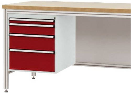 Manuflex Gehäuse-Unterbau ZB4772.3003 für ALU-Arbeitstische in Rot mit 4 Schubfächern, Nutzhöhe: 50 cm, für Tischtiefe: 80 cm - Bild 1