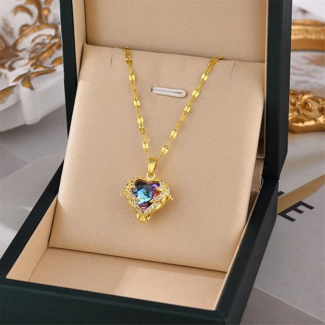 YIRAN Halskette Edelstahl, Gold, Zirkonia, Kristall, Damen - Bild 1