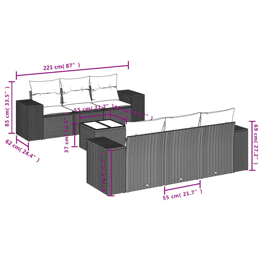 vidaXL 7-teilige Garten-Sitzgruppe aus Polyrattan in Braun mit UV-beständigen Kissen und Metallrahmen - Bild 3