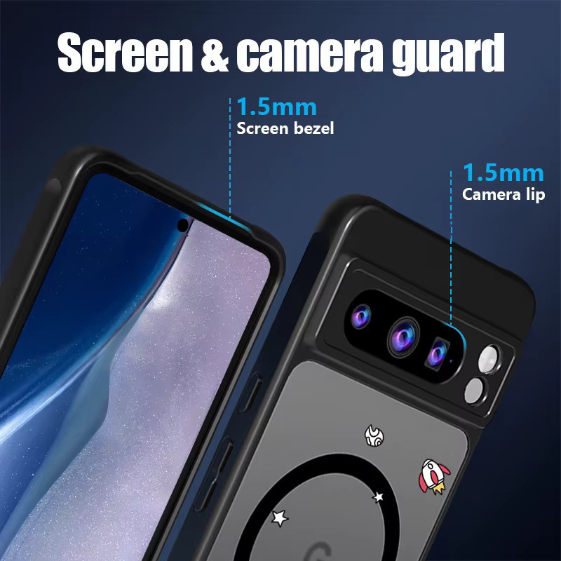Magnetische TPU-Hybrid-Schutzhülle mit Astronauten-Muster für Google Pixel 8 Pro in Schwarz - Bild 3