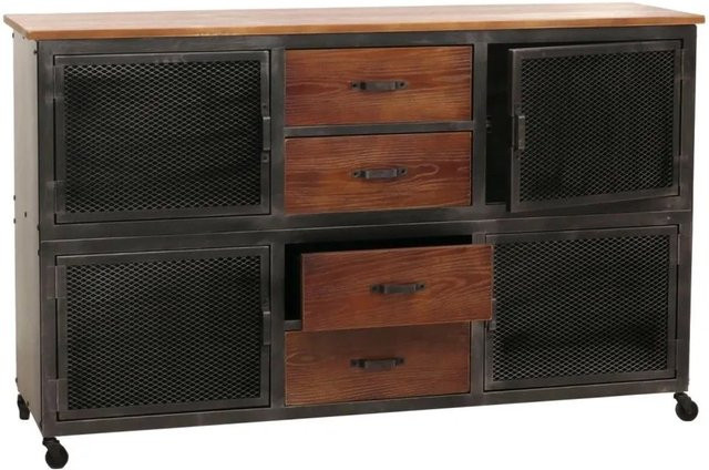 MCW Sideboard MCW-N28 Kommode im Industrial Retro Design mit 4 Schubladen und Rollen, Schwarz Braun, B/T/H: 150 x 90 x 40 cm - Bild 2