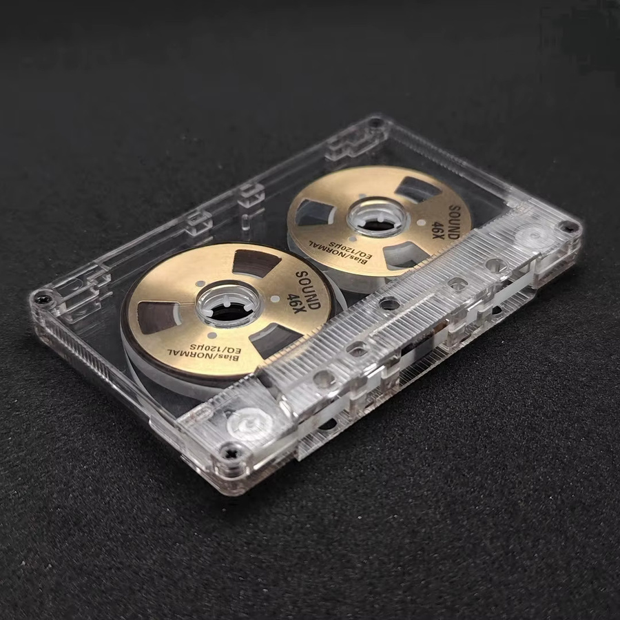 Leere Audio-Kassette aus Aluminium in Gold und Transparent mit 46 Minuten Aufnahmezeit für DIY-Projekte - Bild 2