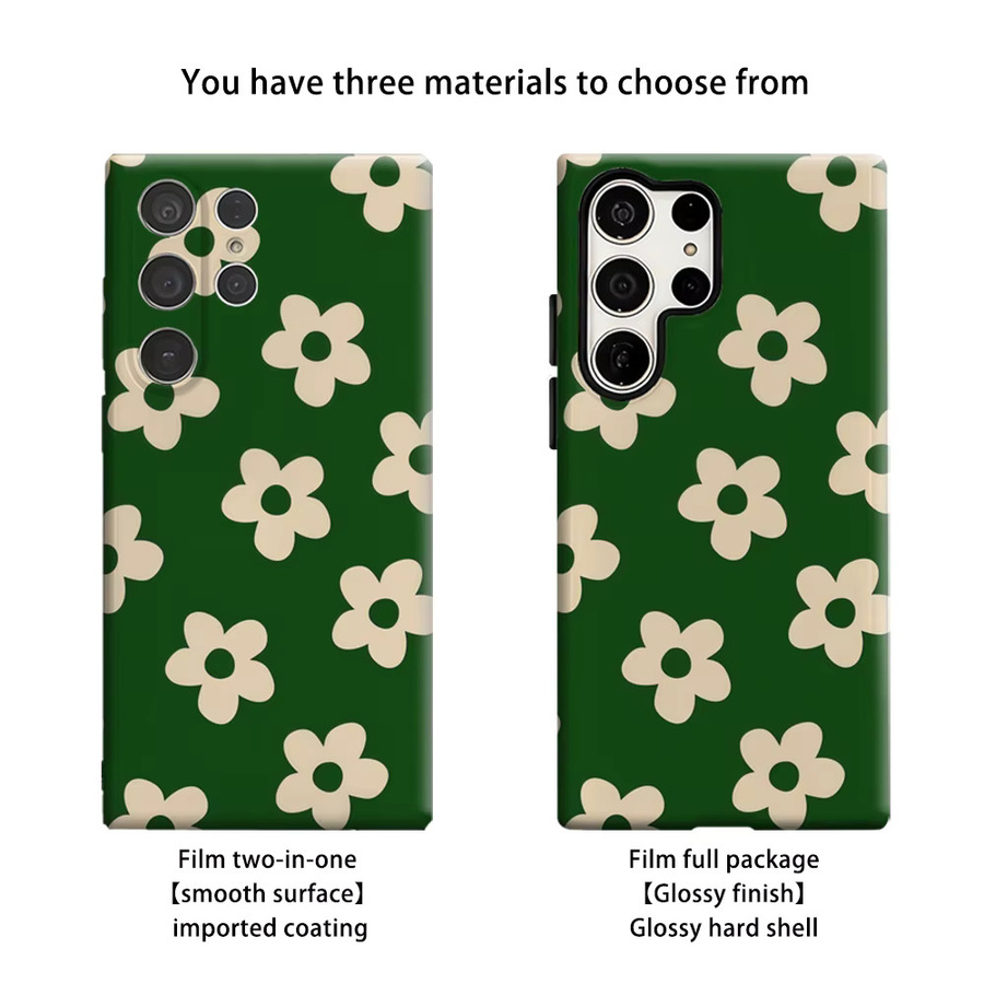 Stoßfeste Handyhülle mit grünem Vintage-Blumenmuster für Samsung Galaxy S25 Ultra, S24 und S23 Ultra Plus, robuste Doppelschicht-Rückabdeckung - Bild 2