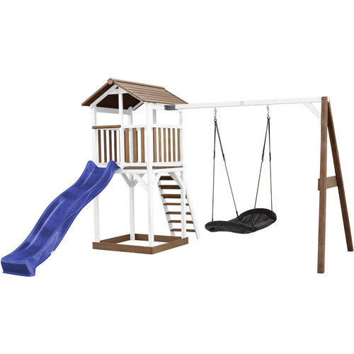 Axi Beach Tower Spielturm Roxy mit Nestschaukel und Rutsche, Braun-Weiß-Blau, B/H/T: 356,6 x 241,9 x 349 cm - Bild 2