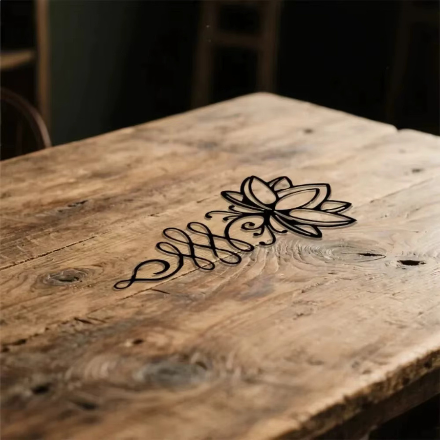 CIFBUY Lotusblumen Metallwandkunst Schwarz – Minimalistische 2D Flache Skulptur mit floralem Design für Wohnzimmer, Schlafzimmer und Büro - Bild 2