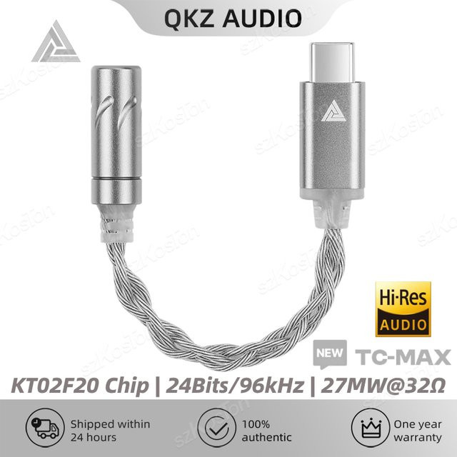 QKZ TC MAX USB Typ-C auf 3,5mm Audio-Adapter mit KT02F20 Chip Decoder und Kopfhörerverstärker in Silber - Bild 1