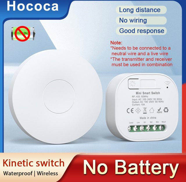 Hococa Drahtloser kreisförmiger Schalter in Weiß, wasserdicht und batteriebetriebslos mit Ultra Long Distance Reichweite - Bild 1