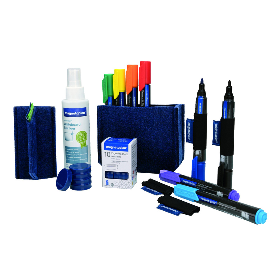 Magnetoplan Whiteboard Essentials Kit in Blau mit PRO+ Markern, Wischer, Reiniger, Tray und Magneten - Bild 3