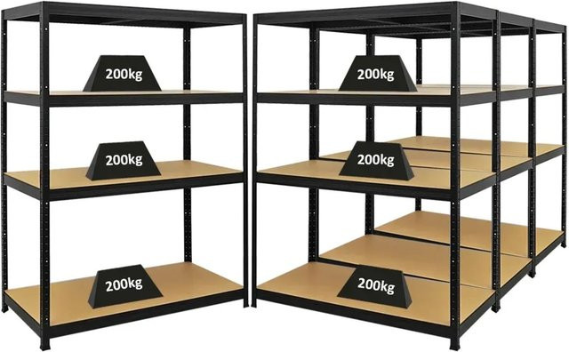 4er Set PROREGAL Schwerlastregal Big Elephant Schwarz mit MDF-Holzböden, H x B x T: 160 x 120 x 60 cm - Bild 1