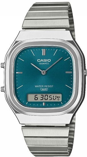 Casio Armbanduhr Vintage, Analog-Digital, Edelstahl, Grün, Unisex - Bild 1