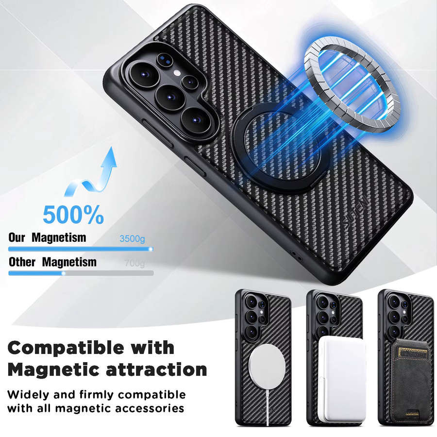 SUTENI Handyhülle aus Kunstleder mit Magnet für kabelloses Laden und 360 Grad drehbarem Ständer mit Ringschnalle für Samsung Galaxy S26 Ultra, S25, S24, S23 in Schwarz - Bild 5
