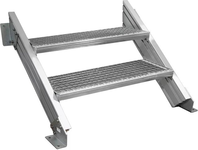 Treba Außentreppe Alaska 3 aus Aluminium in Silber mit 2 Gitterroststufen, Breite: 100 cm, Tiefe: 27 cm - Bild 1