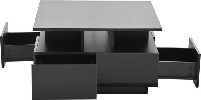 okwish Beistelltisch mit LED Licht und 4 Schubladen in Schwarz, B/T/H: 70 x 70 x 40 cm - Bild 1