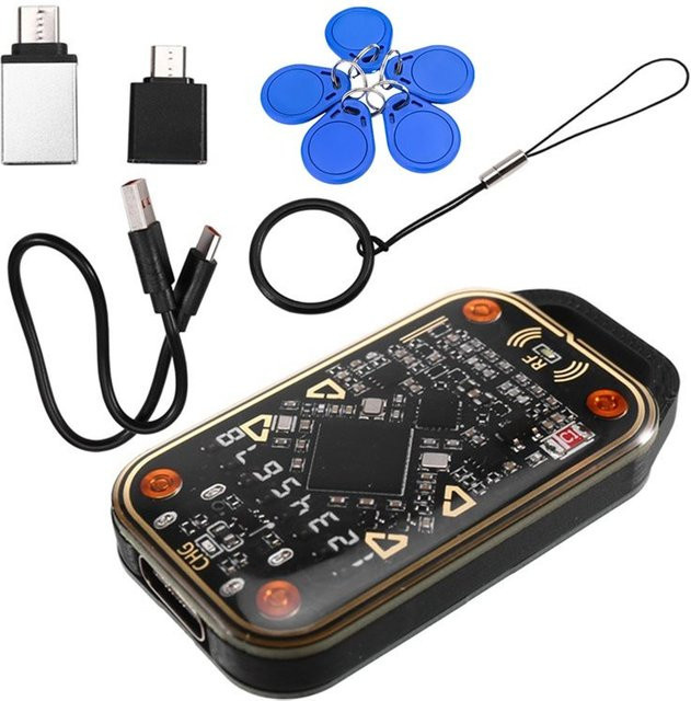 CJSD Chameleon Ultra V3.0 RFID Smart Card Emulator Lesegerät mit 5x UID Schlüsselanhängern zum Kopieren von 125kHz und 13,56MHz ID IC Tags in Schwarz und Transparent - Bild 1