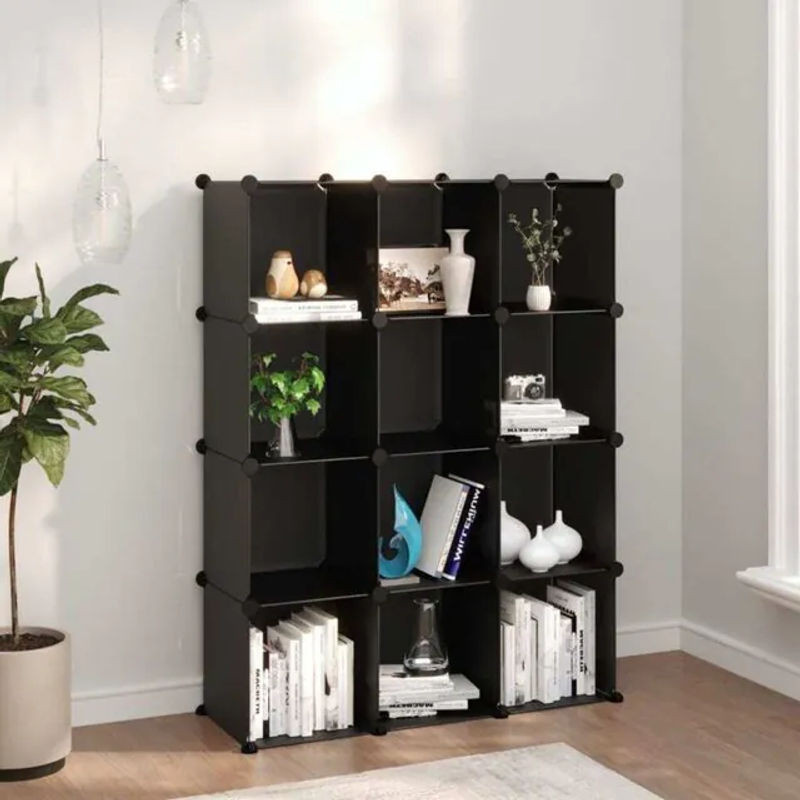 Vidaxl Regalsystem mit 12 Würfeln in Schwarz aus Polypropylen und Stahl, H x B x T: 123 x 94,5 x 31,5 cm - Bild 1