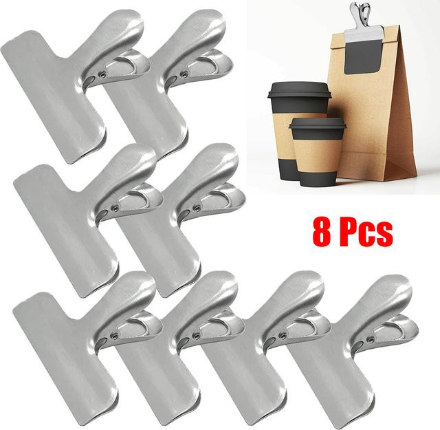 VIBRATITE 8er Set Edelstahl Siegelclips in Silber für Lebensmittel und Dokumente - Bild 1
