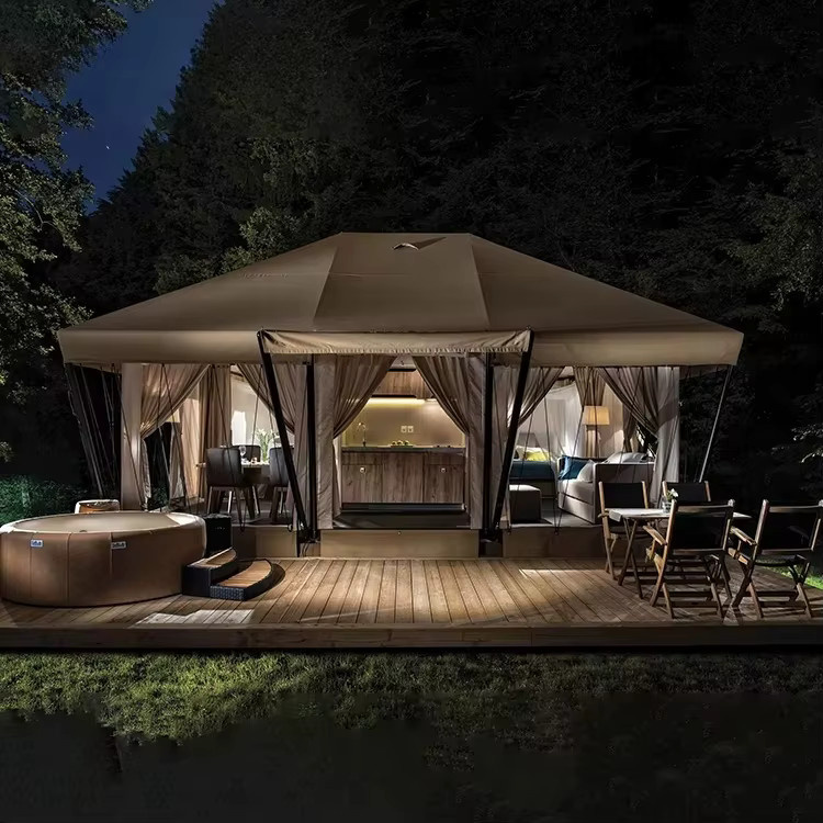Luxus Safari Glamping Zelt mit Badezimmer für Outdoor Resort und Camping, Farbe: Beige, B/T/H: 8 x 6 m - Bild 2