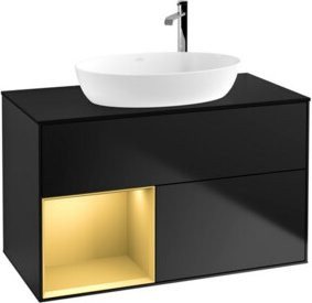 V&B Waschtischunterschrank Finion 100 mit Wandbeleuchtung in Blau lackiert, B/T/H: 100 x 50,1 x 50,1 cm - Bild 1