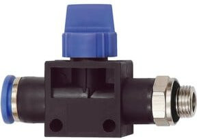 Riegler 3/2-Wegeventil Blaue Serie mit Steckanschluss, G 3/8 Außenanschluss, Durchmesser 6 mm, Blau - Bild 1