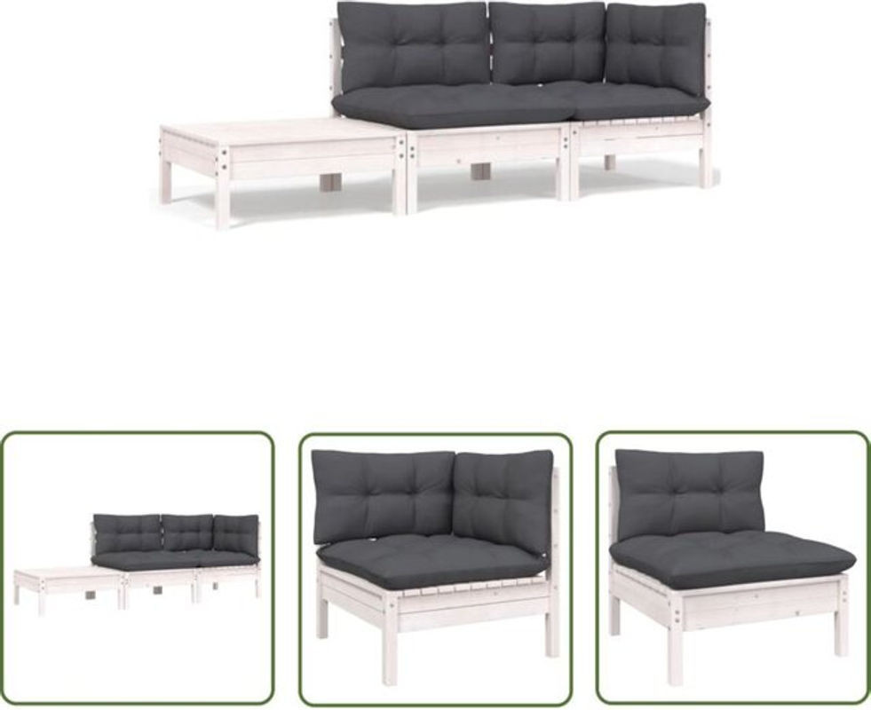 3-tlg. Gartenlounge-Set aus weißem Kiefer Massivholz im skandinavischen Design von vidaxl - Bild 1