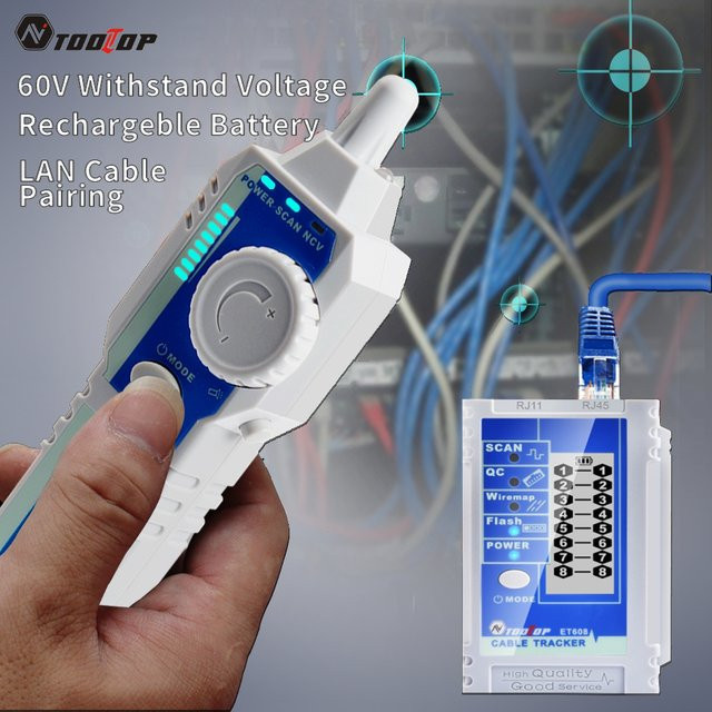 TOOLTOP ET608 LCD Netzwerkkabel-Tracer und Crimp-Tester für RJ45 und RJ11 zur Leitungsprüfung und Netzwerk-Reparatur - Bild 1